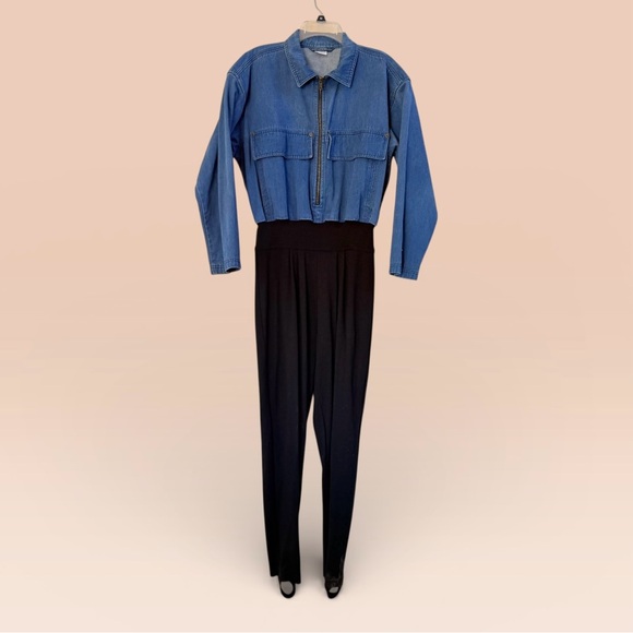 seattle gear Pants - Vintage denim jumpsuit with black leggings